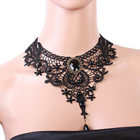 Black Lace Alloy Waterdrop Pendant Statement Bib Choker for Women