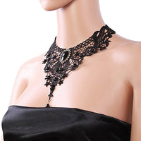 Black Lace Alloy Waterdrop Pendant Statement Bib Choker for Women