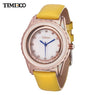 New Women Simple Crystal Dial Light Yellow Leather Strap Watch