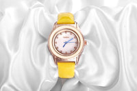 New Women Simple Crystal Dial Light Yellow Leather Strap Watch - sparklingselections