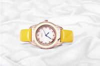 New Women Simple Crystal Dial Light Yellow Leather Strap Watch - sparklingselections