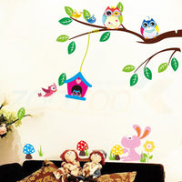 Cute owls playing on trees home decoration wall stickers for kids rooms