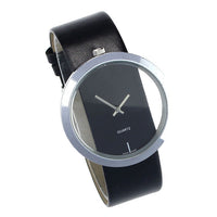 PU Leather Transparent Dial Analog Quartz Wrist Watch for Women