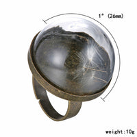 Vintage Bronze Plant Glass Copper Ring For Women (Adjustable)