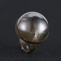 Vintage Bronze Plant Glass Copper Ring For Women (Adjustable)