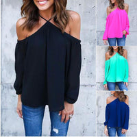 Women Halter Off shoulder Long Sleeve Sexy Top Blouse Clothes Casual Summer Women Tops - sparklingselections