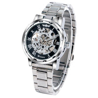 Roman Numerals Steampunk Skeleton Mechanical Stainless Steel Wrist Watch - sparklingselections