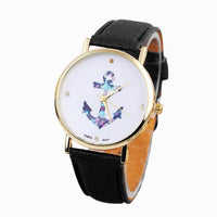 Lady Girl Vintage Flower Anchor Leather Quartz Wrist Watches - sparklingselections