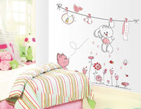 Pink Cartoon Cat Rabbit Flower Wall Sticker For Baby