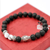 Stylish Black Lava Stone Buddha Beads Unisex Bracelet