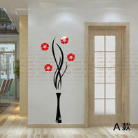 Vase Plum flower 3d three-dimensional Crystal Acrylic wall stickers for Living room