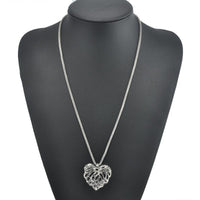 Women Hollow Silver Heart Crystal Rhinestone Pendant Long Chain Necklace - sparklingselections