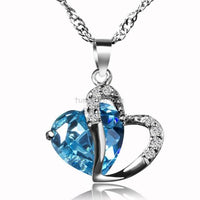 Blue Purple Fashion Necklace For Women 925 Sterling Silver CZ Heart Pendant Necklace Ladies Gifts Jewelry bijoux femme - sparklingselections