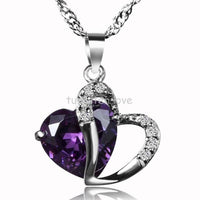 Blue Purple Fashion Necklace For Women 925 Sterling Silver CZ Heart Pendant Necklace Ladies Gifts Jewelry bijoux femme - sparklingselections