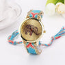 Elephant Pattern Women Weaved Rope Band Bracelet Quartz Watch