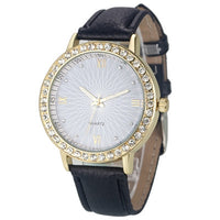 Analog Leather Quartz Crystal Diamond Watches for Women