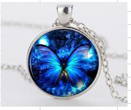 Round Blue Butterfly Pendant Necklace For Women - sparklingselections