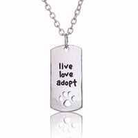 Live Love Adopt Pet Rescue Paw Print Tag Pendant Necklace - sparklingselections