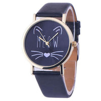 Cat Face Pattern Leather Band Analog Quartz Wrist Watch - sparklingselections