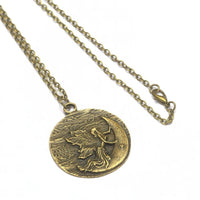 Ancient Bronze Large Moon Fairy Angel Pendant Necklace for Women