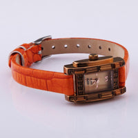New Women Orange Leather Strap Casual Wrist Watch - sparklingselections