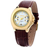 New Women Gold Alloy Case Brown Leather Strap Watch