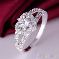 Silver Plated Crystal Heart Shaped Love Wedding Ring - sparklingselections