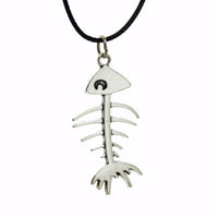 Vintage Silver Fish Bones Pendant Necklace for Women