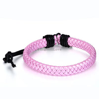 Pink Leather Braided Rope Wristband Bracelets & Bangles - sparklingselections