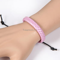 Pink Leather Braided Rope Wristband Bracelets & Bangles - sparklingselections