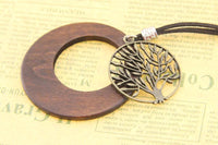 Alloy Life Tree Wooden Pendant Necklace - sparklingselections