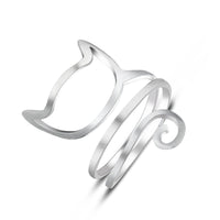 Dropshipping 925 sterling silver personalized silver wound drawing cute cat ring - sparklingselections