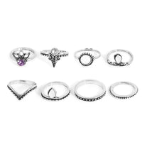 8pcs/Pck Retro Anti Silver Plated Wedding Rings Women Fashion Engagement Jewelry Set For Both Hands - sparklingselections