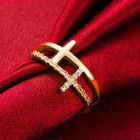 Classic Gold color Cross Crystal Rings For Women