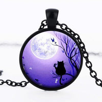 Girl Cute Cat Glass Necklace Personality Animal Round Crtstal Pendant Silver Color Necklace - sparklingselections