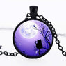 Girl Cute Cat Glass Necklace Personality Animal Round Crtstal Pendant Silver Color Necklace