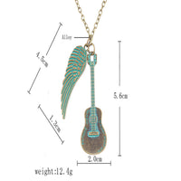 Romantic Green Angel Wing Guitar Unisex Pendant Necklace