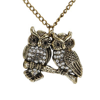 Gold-color Strung Double Owl Pendant Necklace - sparklingselections