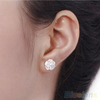 Womens FRomantic Silver Plated Flower Stud Earrings - sparklingselections