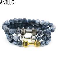 Wind Fossils Stone Dumbbell Beads Unisex Bracelets