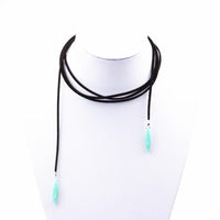 Black Terciopelo Leather  Long Chain Necklaces - sparklingselections