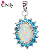 White Fire Opal Blue Zircon Silver Plated Pendant for Necklace