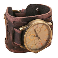 High Quality Retro Punk Rock Brown Big Wide PU Leather Bracelet Watches For Men Business Sports Quartz Watches
