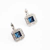 Blue Geometric Rhinestone Crystal Stud For Women Silver Plated Blue Drop Stud Earrings Jewelry