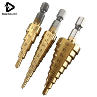 3pcs HSS Titanium Coated Step Drill Bit for Drilling - sparklingselections