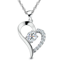 Silver Color Love Heart Shape Pendant Necklace - sparklingselections
