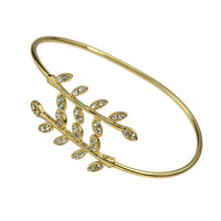 Concise Rhinestone Leaf Open Cuff Bracelet for Women