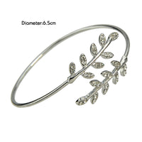 Concise Rhinestone Leaf Open Cuff Bracelet for Women