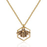Antique Gold Color Honeycomb Bee Hollow Pendant Necklace
