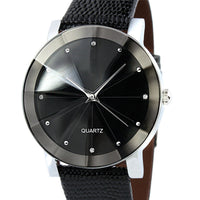 Stainless Steel Dial Leather Band Wrist Watch for Men